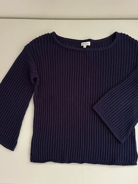 Jamison Navy Ribbed Knit Cotton Sweater S Coastal Nautical Fisherman Minimalist
